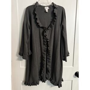 Hot In Hollywood Ruffled Cardigan Sweater Gray Sz M Preppy Office Academia